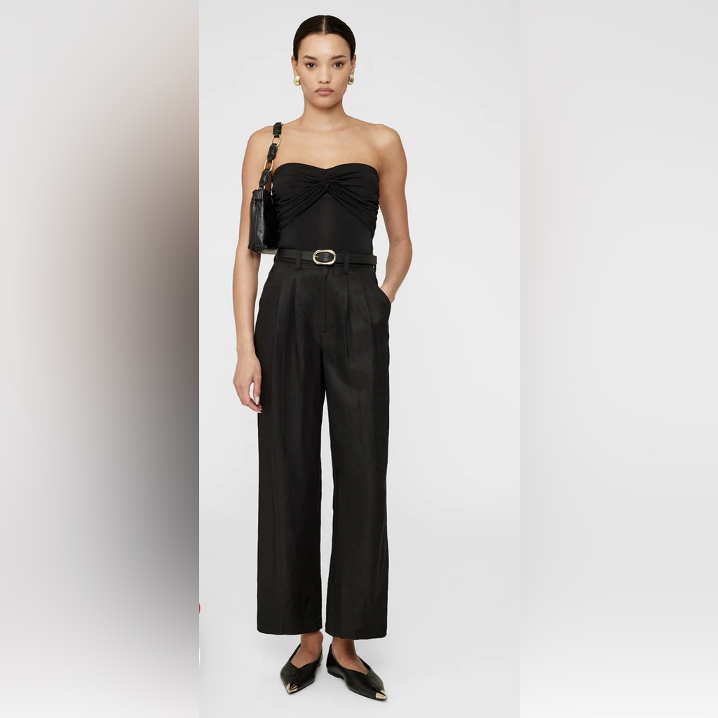 Nwot Anine Bing Carrie Ankle Pant In Black Linen Blend